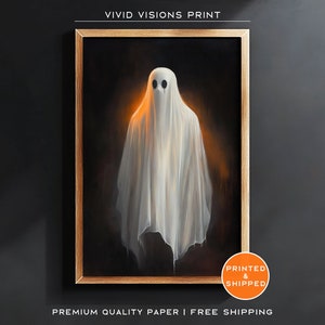 Minimalist Ghost Poster - Halloween Decoration, Dark Academia Painting, Ghost Forest Wall Art, Vintage Ghost Painting, Unframed Art. #1414