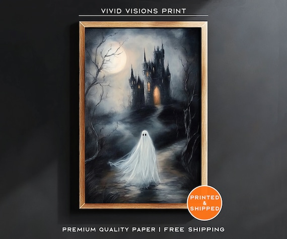 Haunted Castle Ghost Poster - Halloween Wall Decor - Dark Academia Painting - Ghost Art - Vintage Ghost Painting - Unframed Art. #1408