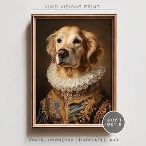 Victorian Dog Portrait - Gothic Canvas Wall Art, Renaissance Painting, Vintage Animal Portrait Poster Artwork, Digital Download. #1311