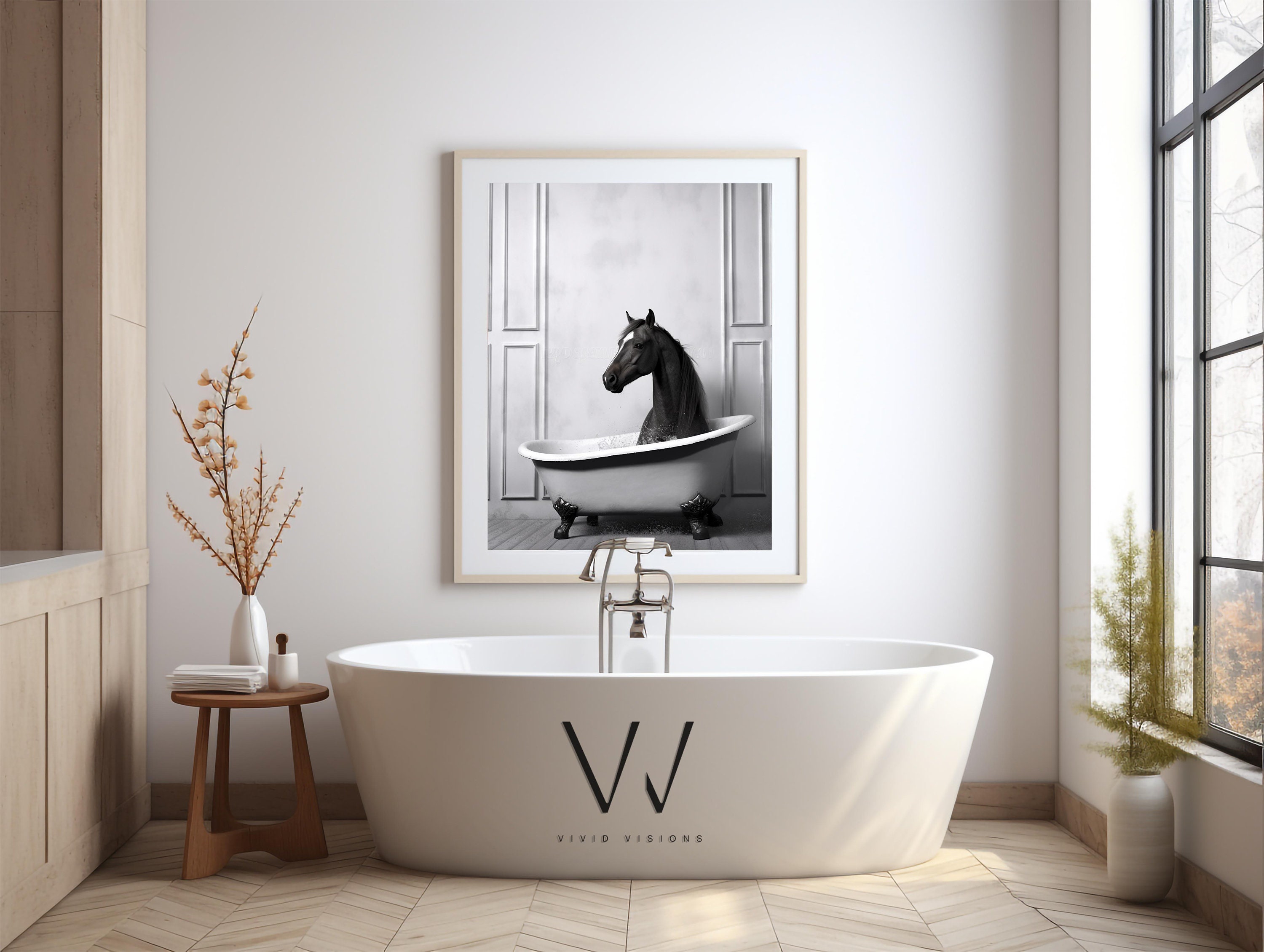 Whimsical Horse in Tub Printable Wall Art Horse Photography Bathroom ...