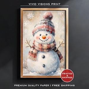 Charming Snowman Art Print – Watercolor Winter Decor – Festive Christmas Wall Art, Cozy Holiday Illustrationr, Unframed Art. #1481