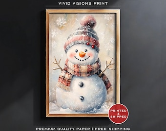 Aquarell Schneemann Kunstdruck: Festliche Winter Weihnachtsdeko