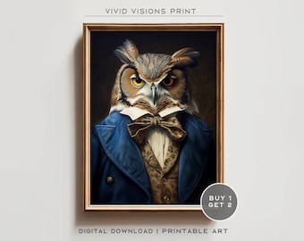 Victorian Owl Portrait, Gothic Canvas Wall Art, Renaissance Painting, Vintage Animal Portrait Poster Artwork, Unframed Art. #1424