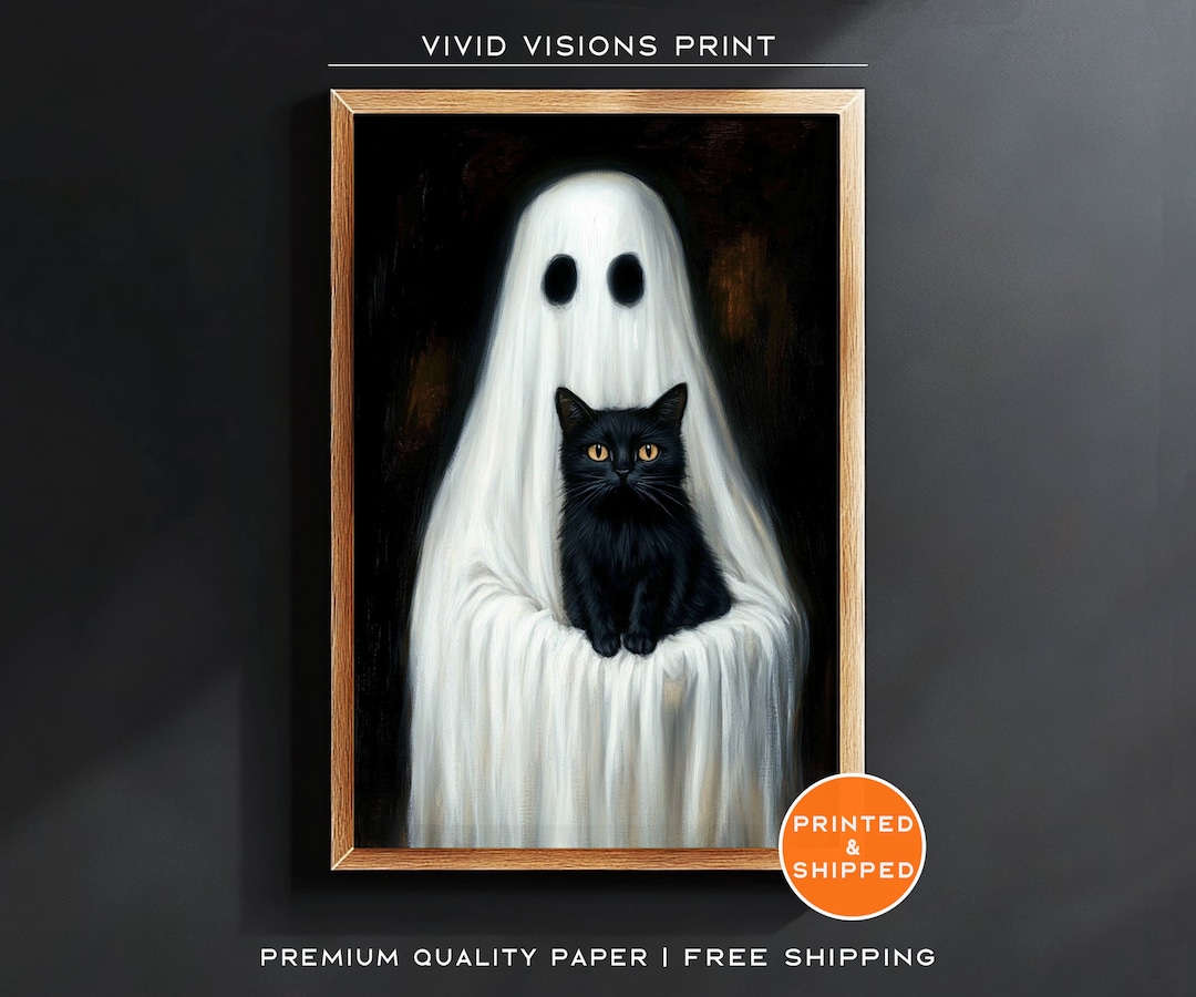 Ghost Holding Black Cat Poster - Vintage Halloween Decor - Dark ...