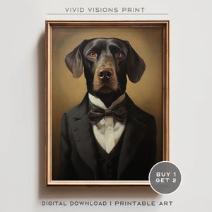 KUSTOM ART Tableau Vintage Chien Labrador Aristocratique - Impression Sur Bois 25 X 18 Cm, Décoration Murale Style Ancien