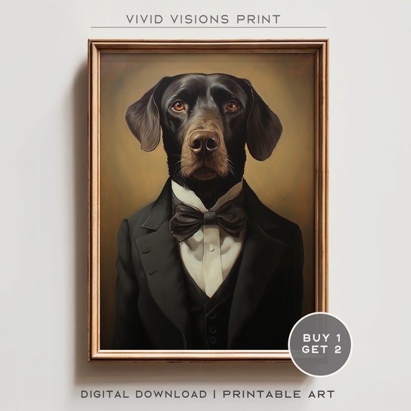 Vintage Aristocratic Dog Portrait in Suit - Unique Renaissance Painting - Quirky Animal Art Lovers- Printable Digital Art. #145