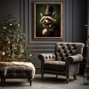 Impresión de arte de lienzo gótico vintage de mapache victoriano Regalo de cartel de Dark Academia Raccoon Earl Pintura renacentista Arte sin marco. 566 imagen 5