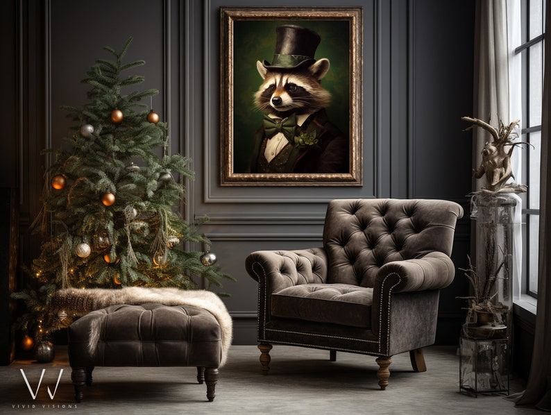 Impresión de arte de lienzo gótico vintage de mapache victoriano Regalo de cartel de Dark Academia Raccoon Earl Pintura renacentista Arte sin marco. 566 imagen 5