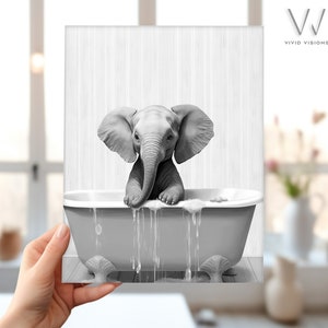 Baby Elephant in a Vintage Bathtub, Animal Bathroom Art, Rustic Bath ...