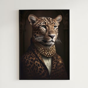 Renaissance Leopard Poster | Vintage Animal Art | Victorian Wall Decor | Dark Academia Decor| Absurd Art | Weird Art | Animal Lover Gift.#40