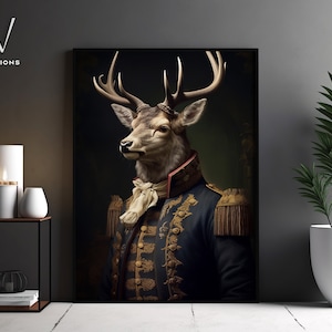 Retrato de veado vitoriano - Arte de parede em tela gótica - Pintura renascentista - Pôster de retrato de animal vintage - Arte sem moldura. #1050
