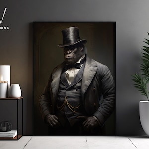 Viktorianisches Gorilla Porträt - Gothic Leinwand Wand Kunst - Renaissance Malerei - Vintage Tier Porträt Poster Kunstwerk - ungerahmt Kunst. #1240