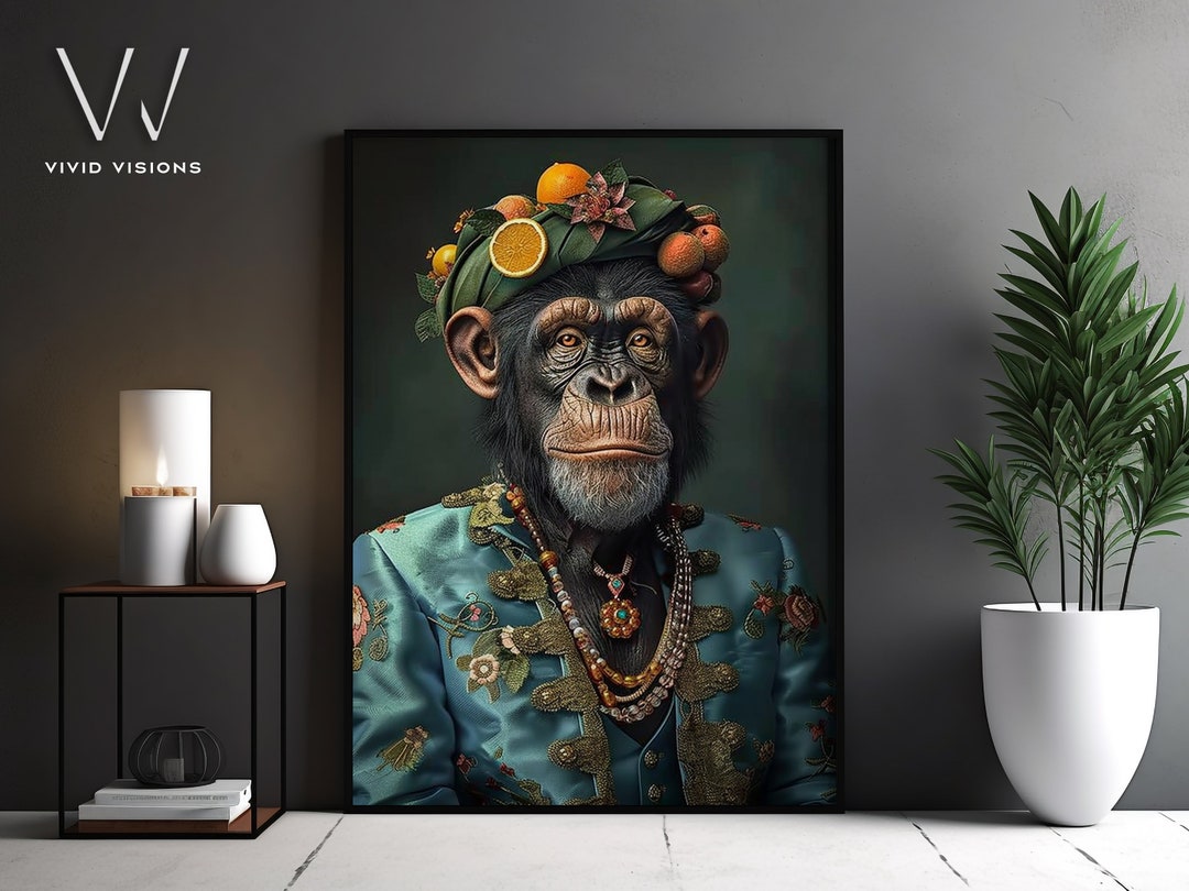 Modern Monkey Portrait - Stylish Animal Art in Floral Jacket ...