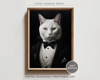 Viktorianisches Katzen Porträt - Gothic Leinwand Wandkunst, Renaissance Malerei, Vintage Tier Porträt Poster Kunstwerk, Digital Download. #941