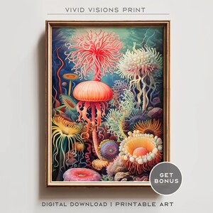 Vintage Ernst Haeckel Sea Anemones Print - Nautical Decor - Ocean Wall Art - Scientific Illustration Poster - Digital Download. #1037