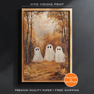 Autumn Forest Ghosts Art Print - Halloween Wall Decor - Dark Academia - Fall Ghost Painting - Haunted Forest Scene - Unframed Art. #1431