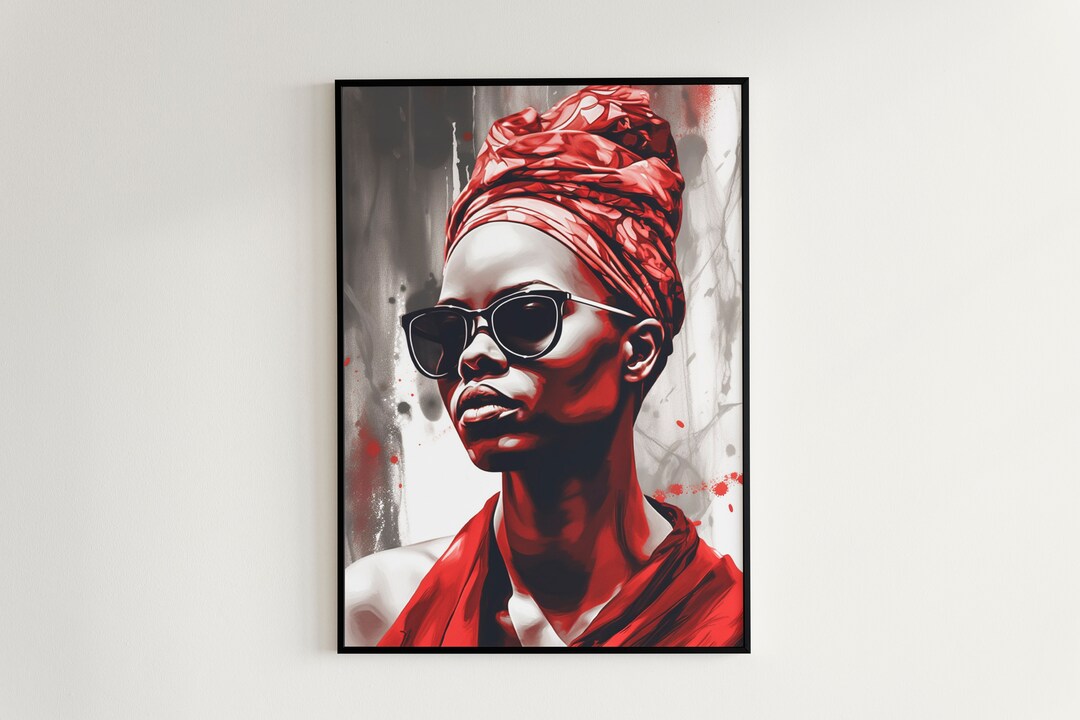 African Woman Portrait in Red Shades Modern Abstract Art Contemporary ...