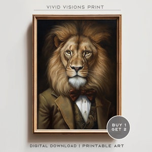 Victorian Lion Portrait - Gothic Canvas Wall Art - Renaissance Painting - Vintage Animal Portrait Poster Artwork - Digital Download. #1282