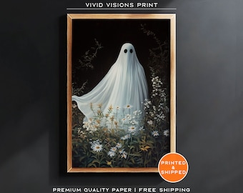 Geist in der Wildblumenwiese Poster - Halloween Wandkunst - Dark Academia Malerei - Geist Poster - Blumendekor - ungerahmt Kunst. #1421