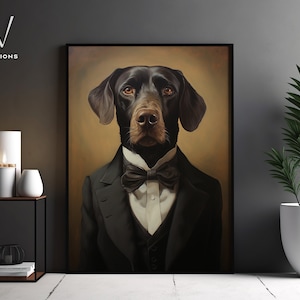 Vintage Dog Portrait - Aristocratic Canine Art Print, Classic Animal Wall Decor, Regal Pet Painting, Unique Home Artwork, Unframed Art. #548