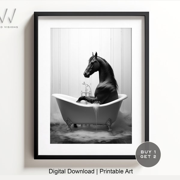 Whimsical Horse in Tub - Printable Wall Art | Horse Photography | Bathroom Decor | Digital Download. #218