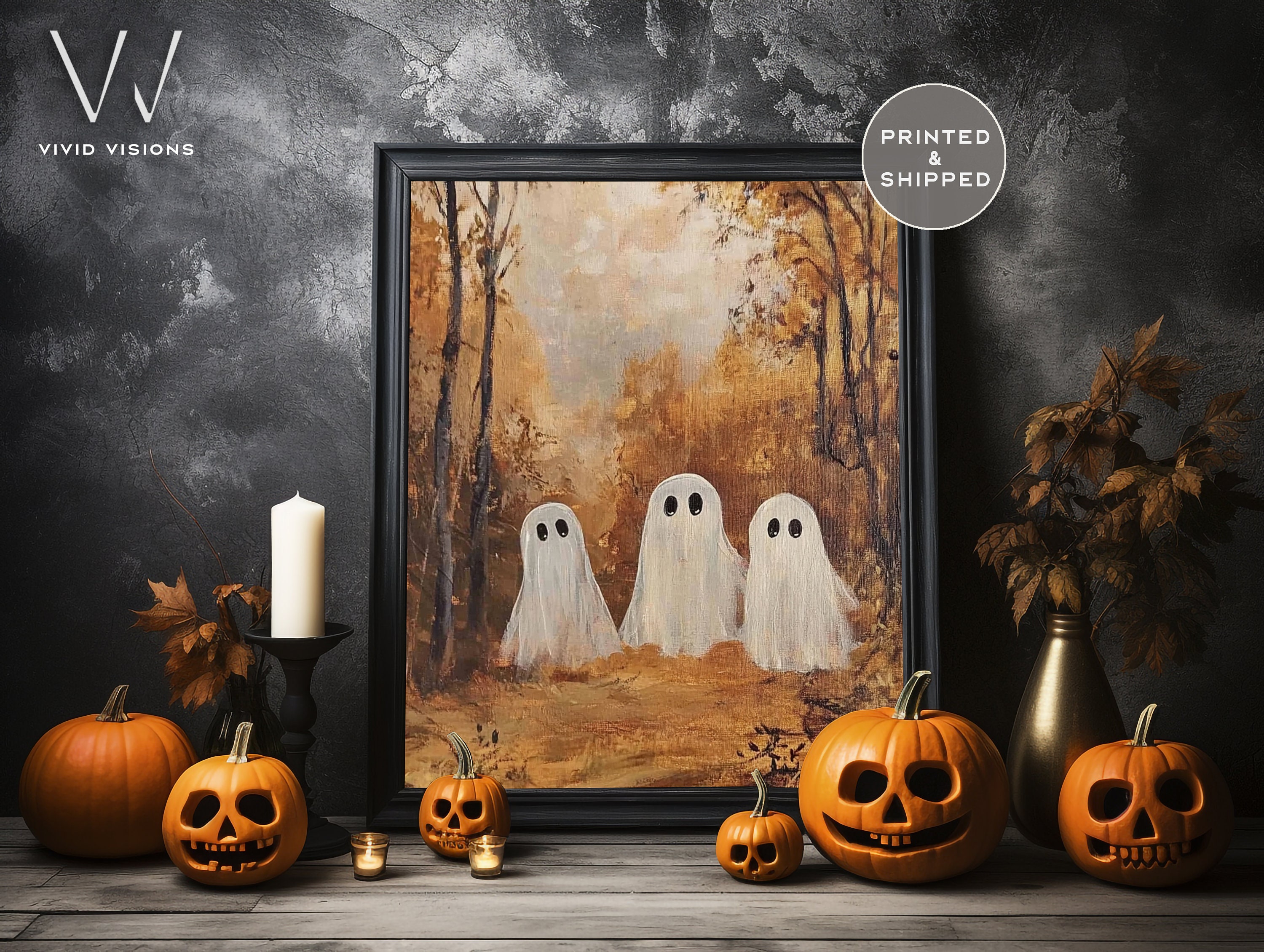 Autumn Forest Ghosts Art Print - Halloween Wall Decor - Dark Academia ...