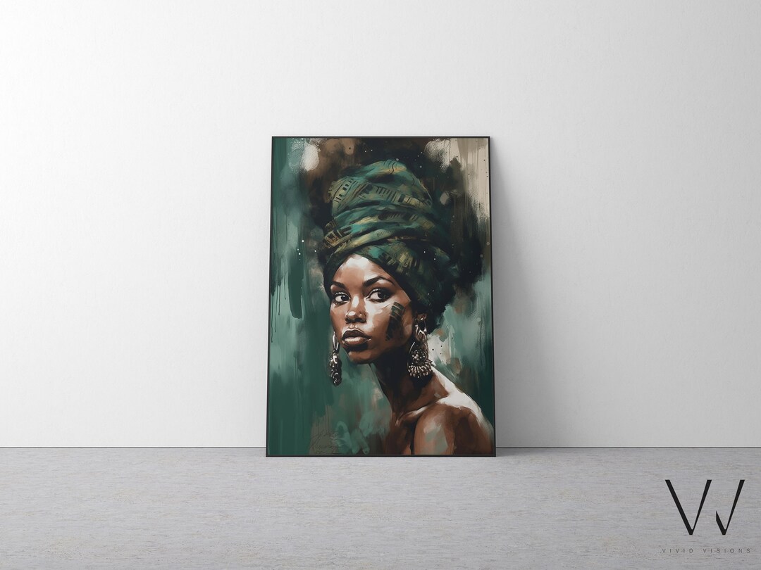 African Woman Portrait in Green | Modern Abstract Art | Black Poster ...