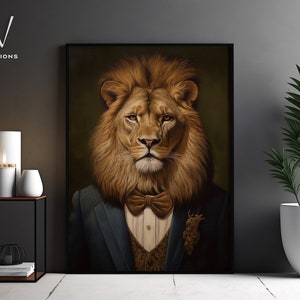 Victorian Lion Portrait - Gothic Canvas Wall Art - Renaissance Painting - Vintage Animal Portrait Poster Artwork - Unframed Art. #707