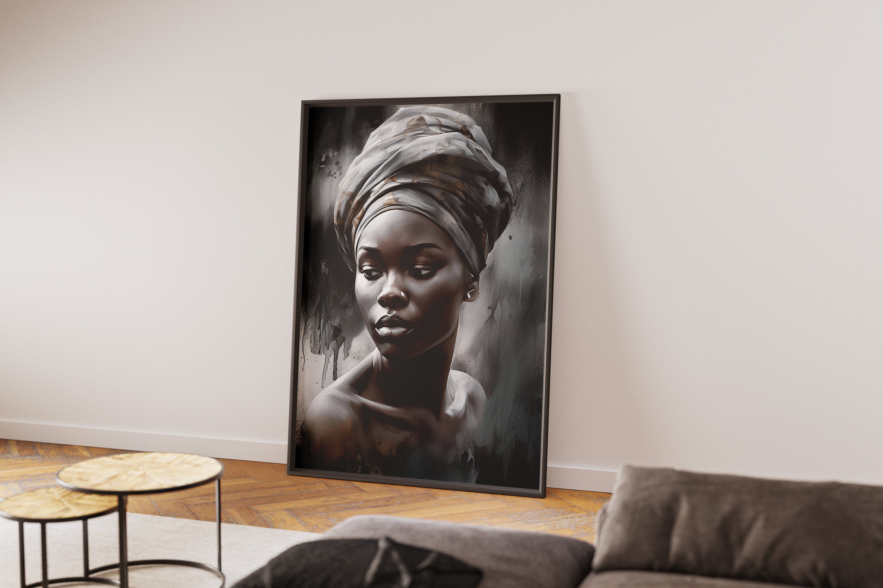 African Woman Portrait in Grey| Modern Abstract Art | Contemporary Wall ...