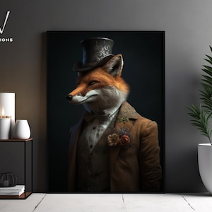 Vintage Victorian Fox in Suit Portrait - Gothic Canvas Art Print - Modern Home Artwork Decoration - Living Room Poster - Unframed Art. #1266