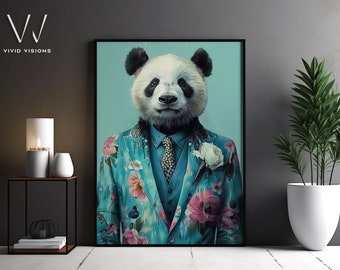 Floral Panda Portrait Print – Modern Animal Wall Art