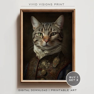 Ritratto di gatto aristocratico d'epoca - Dipinto rinascimentale unico - Amanti dell'arte animale eccentrica - Arredamento per la casa - Arte digitale stampabile. #143