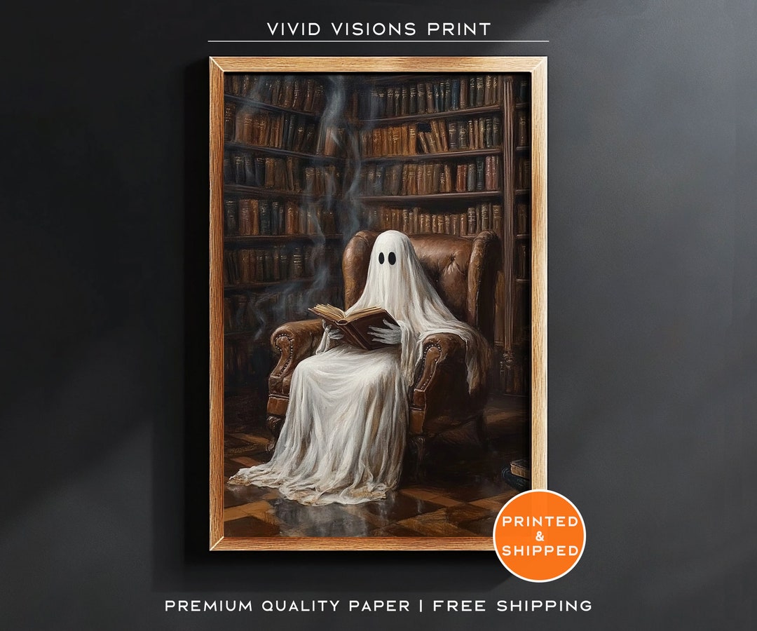 Spooky Ghost Reading Poster - Halloween Bathroom Decor - Dark Academia ...