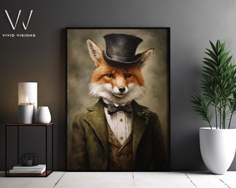 Portret lisa w stylu wiktoriańskim – gotycki obraz ścienny na płótnie – malarstwo renesansowe – plakat z portretem zwierzęcia w stylu vintage – dzieło sztuki bez ramy. #813