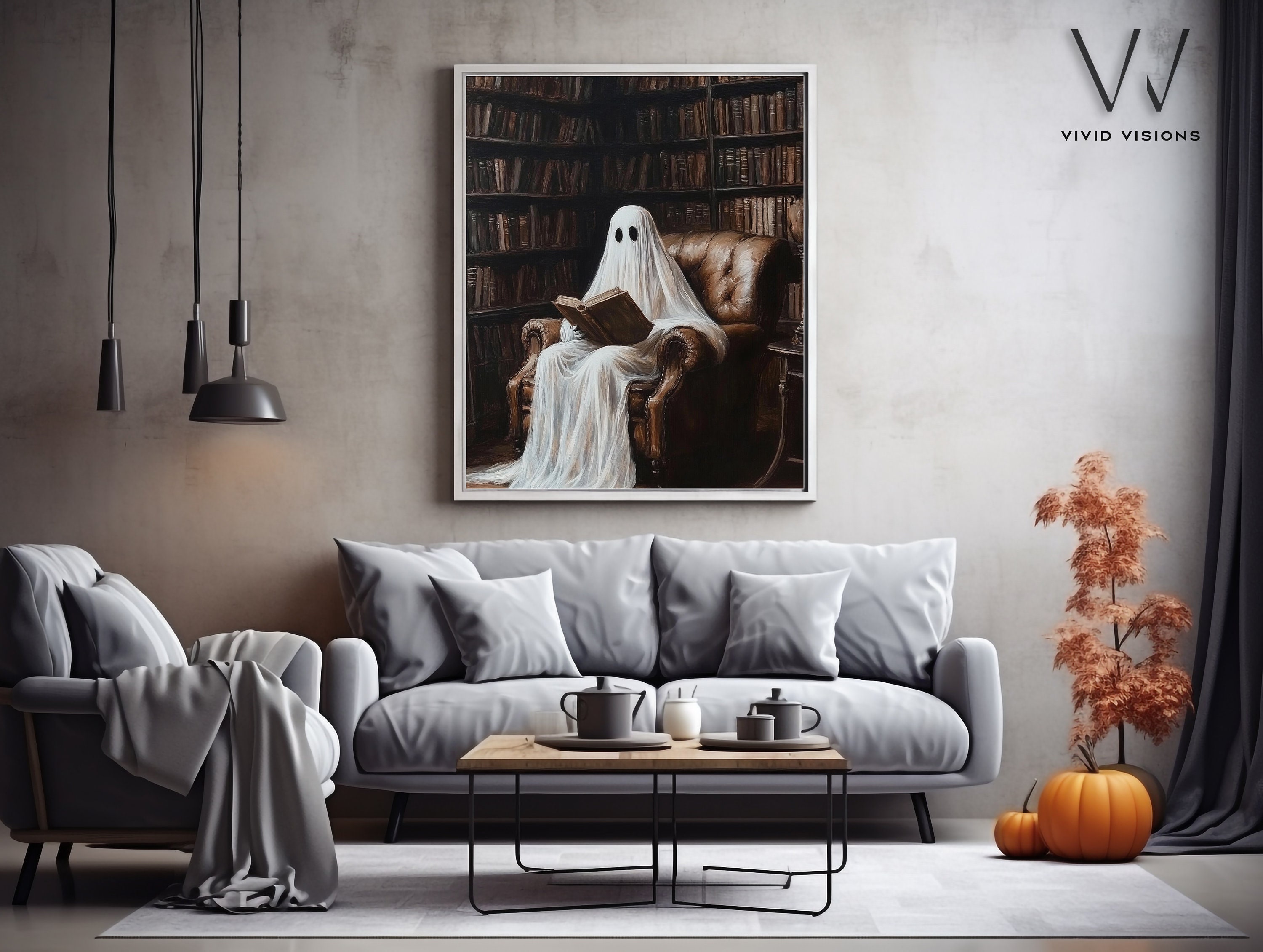 Ghost in the Library Art Print - Halloween Bathroom Decor - Dark ...