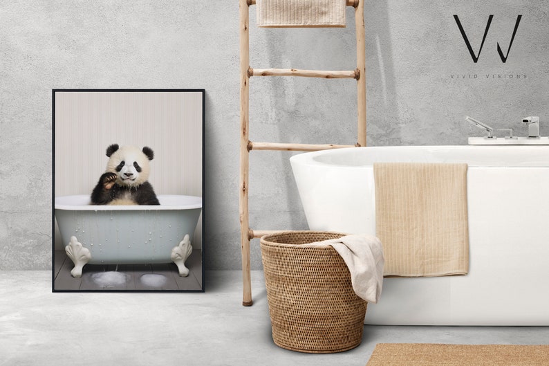 Baby Panda in a Vintage Bathtub, Rustic Bath Style, Bathroom Wall Art ...