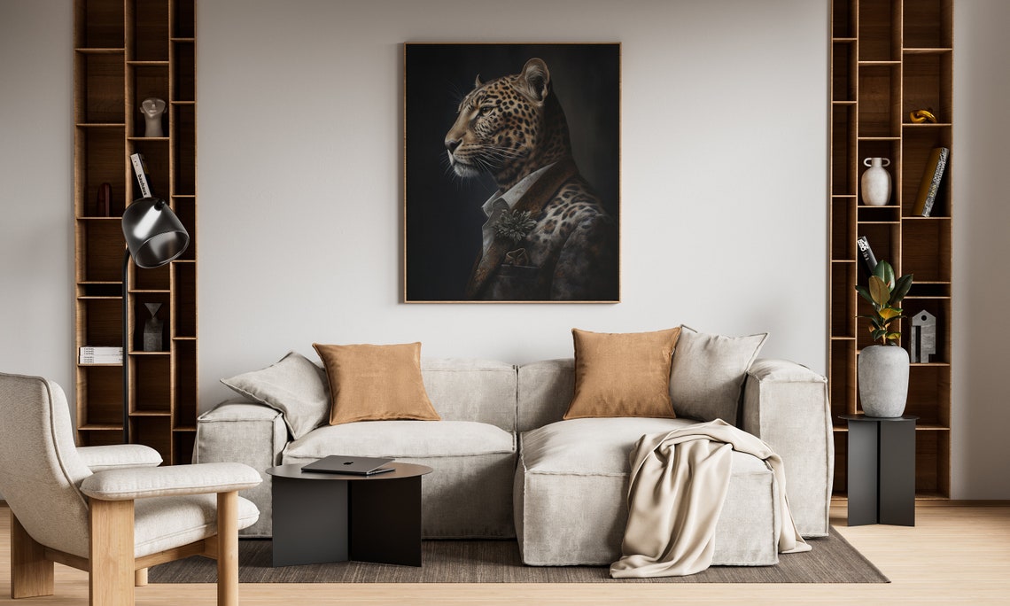 Vintage Aristocratic Leopard Portrait - Unique Renaissance Painting ...