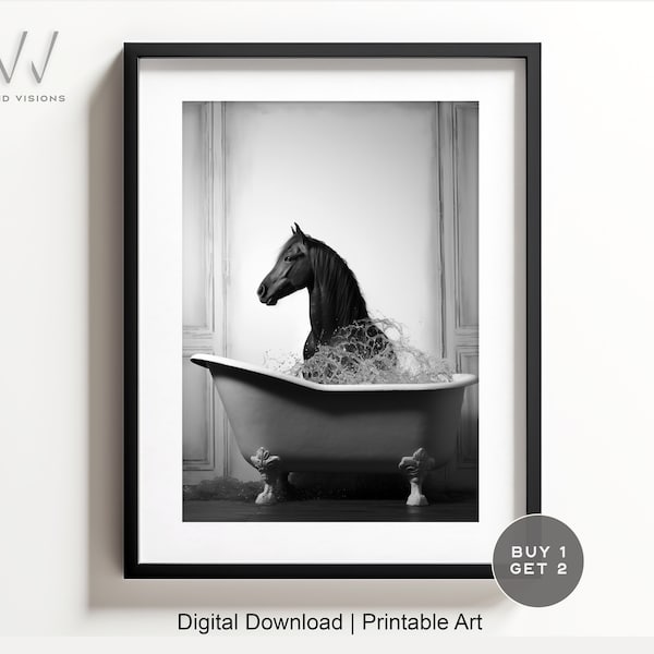 Whimsical Horse in Tub - Printable Wall Art | Horse Photography | Bathroom Decor | Digital Download. #201