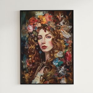 Vintage Altered Art Print of a Baroque Woman | Moody Wall Decor | Dark Academia Decor Portrait | Digital DOWNLOAD | PRINTABLE Wall Art. #14