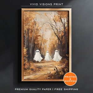 Three Ghosts in Autumn Forest Poster - Halloween Decor - Dark Academia - Fall Ghost Painting - Haunted Forest Scene - Unframed Art. #1430