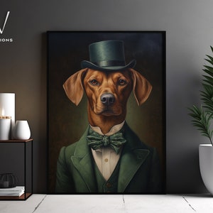 Vintage Aristocratic Dog Portrait in Suit - Unique Renaissance Painting - Quirky Animal Art Lovers- Home Decor, Unframed Art. #546