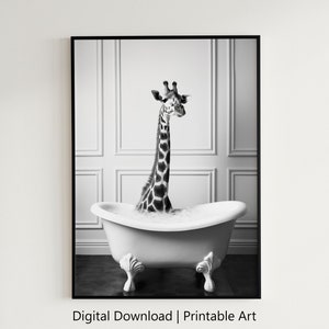 Adorable Baby Giraffe in Bathtub, Bathtub Animals, Printable Giraffe Wall Art | Giraffe Photography | Bathroom Decor | Digital Download. #74