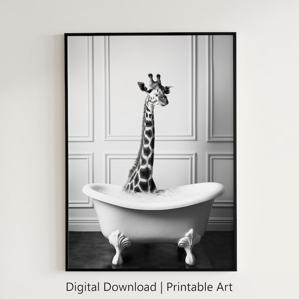 Adorable Baby Giraffe in Bathtub, Bathtub Animals, Printable Giraffe Wall Art | Giraffe Photography | Bathroom Decor | Digital Download. #74