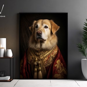 Victorian Dog Portrait - Gothic Canvas Wall Art - Renaissance Painting - Vintage Animal Portrait Poster Artwork - Unframed Art. #1077