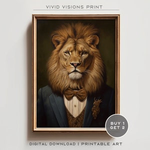 Victorian Lion Portrait - Gothic Canvas Wall Art - Renaissance Painting - Vintage Animal Portrait Poster Artwork - Digital Download. #1227