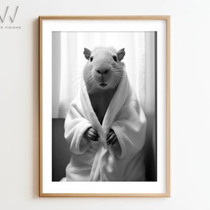 Capybara In Bathrobe, Animal Bathroom Art, Nursery Decor, Capybara Poster, Rustic Bath Style, Bathroom Wall Art, Unframed Art. #1154
