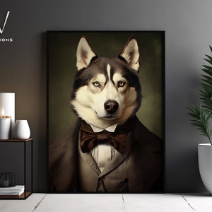 Victorian Husky Portrait - Gothic Canvas Wall Art - Renaissance Painting - Vintage Animal Portrait Poster Artwork - Unframed Art. #753