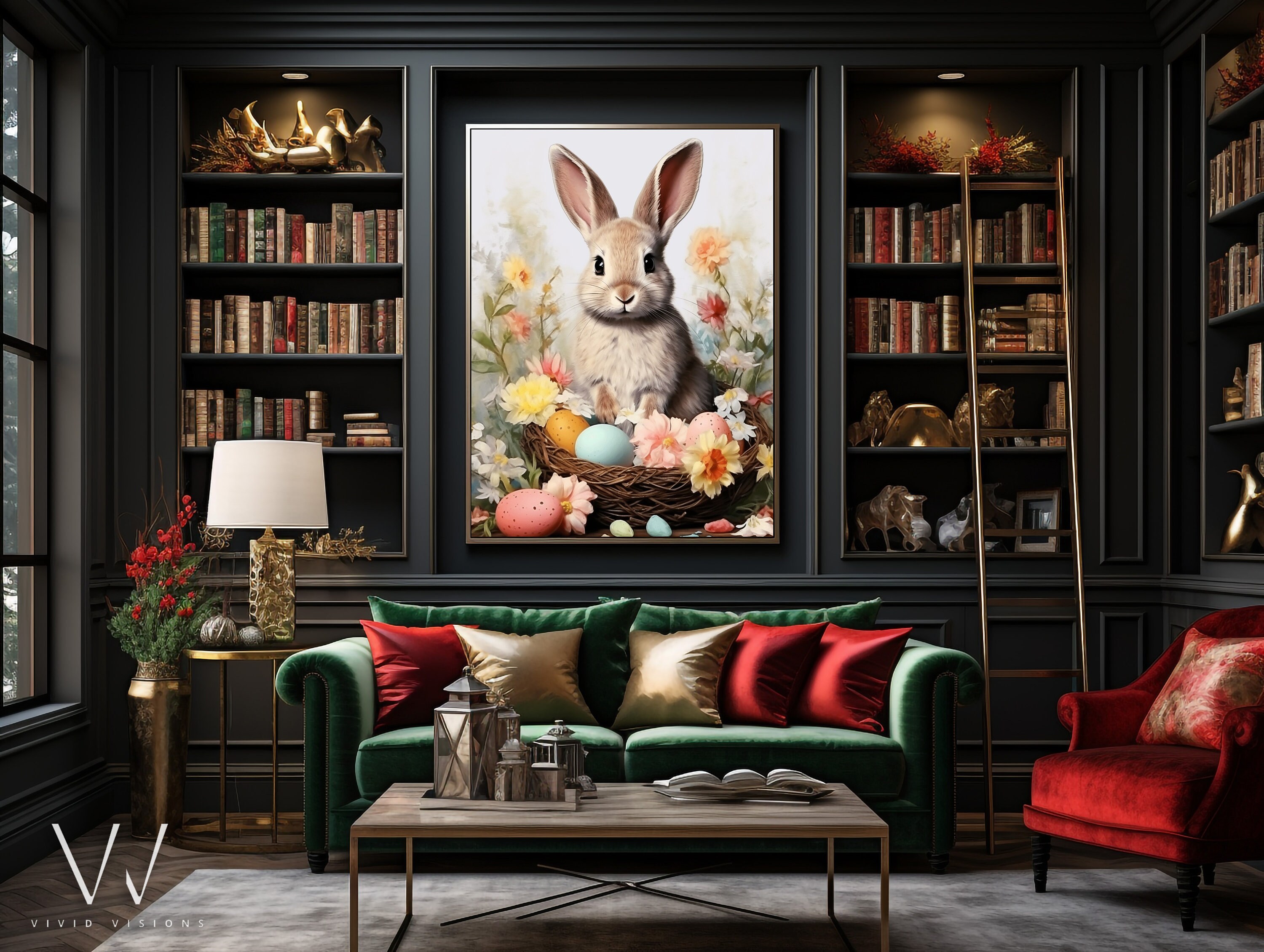 Vintage Easter Bunny Print, Spring Meadow Rabbit Painting, Farmhouse ...