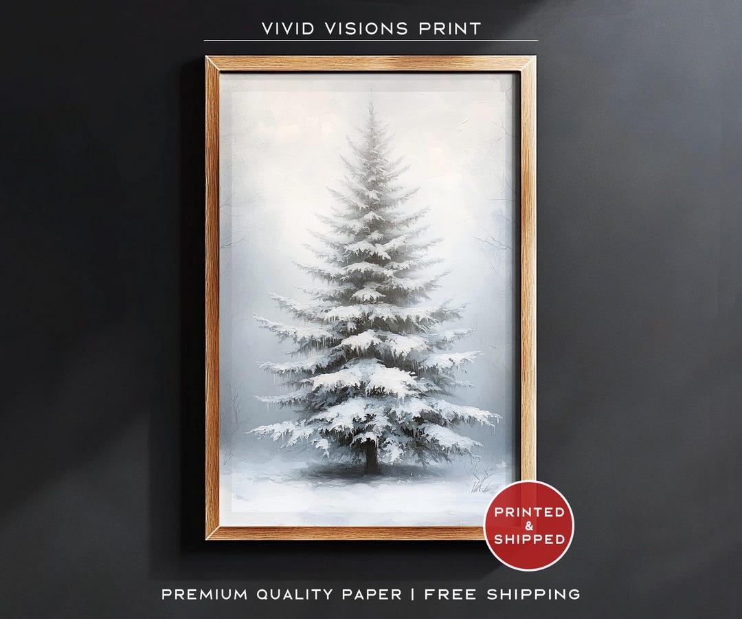 Snowy Pine Tree Print: Minimalist Winter Wall Art - Etsy