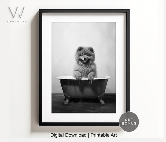 Chow Chow Puppy in a Vintage Bathtub Animal Bathroom Art Rustic Bath Style Bathroom Wall Art Black White Digital Download. 985 Etsy